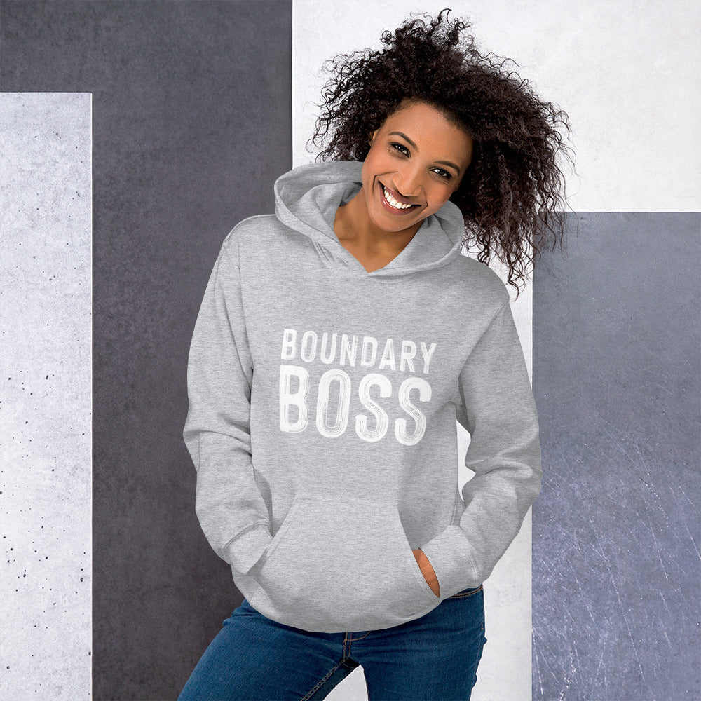 Boundary Boss Unisex Hoodie - Classic Logo White