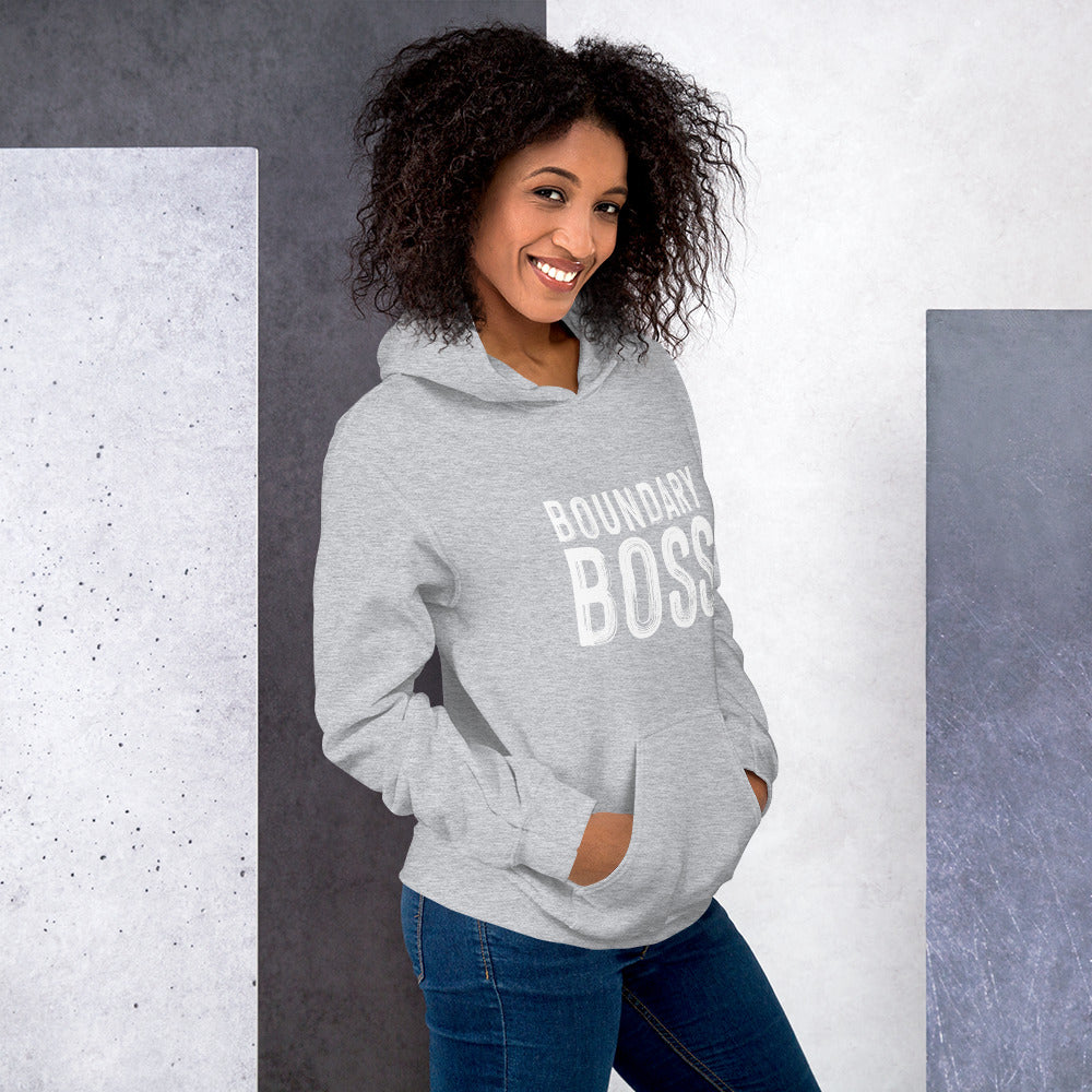 Boundary Boss Unisex Hoodie - Classic Logo White