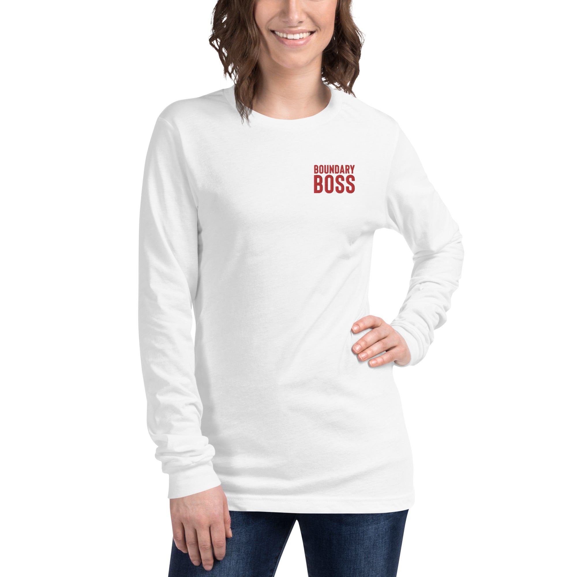 Boundary Boss Unisex Long Sleeve Tee Classic Logo Red Small Terri Cole